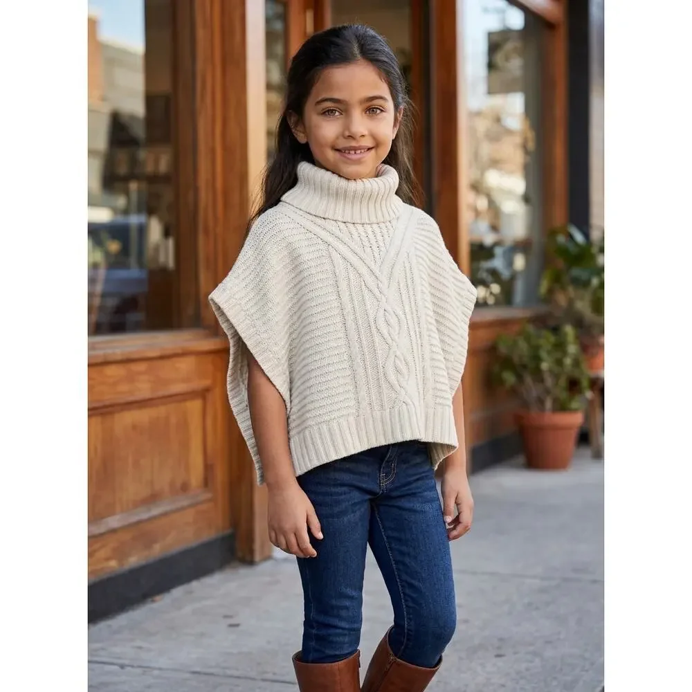 Gap Wool Blend Cable Knit Turtleneck Poncho Sweater Kids Size S